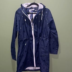 SALE! NWT Peter Nygard Lg Navy Blue Dot Hooded Anorak Rain Coat Adj. Waist Zip